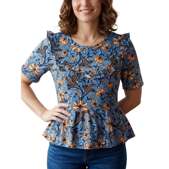 Zara Tops - Zara Women's flutter Chest Floral Peplum Crop Top Short Sleeve Bohemian SZ S